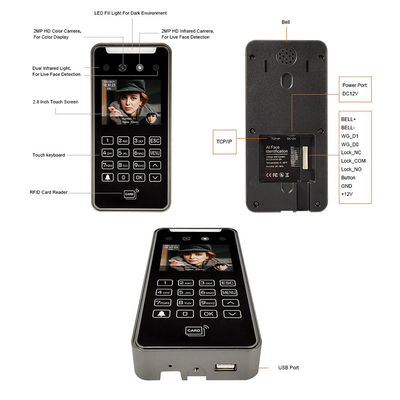 2.8" মুখের স্বীকৃতি অ্যাক্সেস নিয়ন্ত্রণ সিস্টেম রিয়েল টাইম মনিটরিং